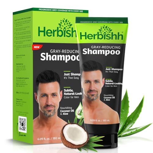 Herbishh Gray Reducing Shampoo for Men, Hair Darkening & Volume Boost with Every Wash, Cleanses & Revitalizes, Easy At-Home Use, Safe for Light Brown to Black Shades, All Hair Types 6.09 fl.oz