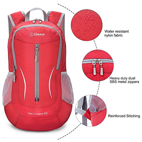 Image of ZOMAKE Ultra Lightweight Packable Backpack 25L, Foldable Hiking Backpacks Water Resistant Small Folding Daypack for Travel(Bright Red)