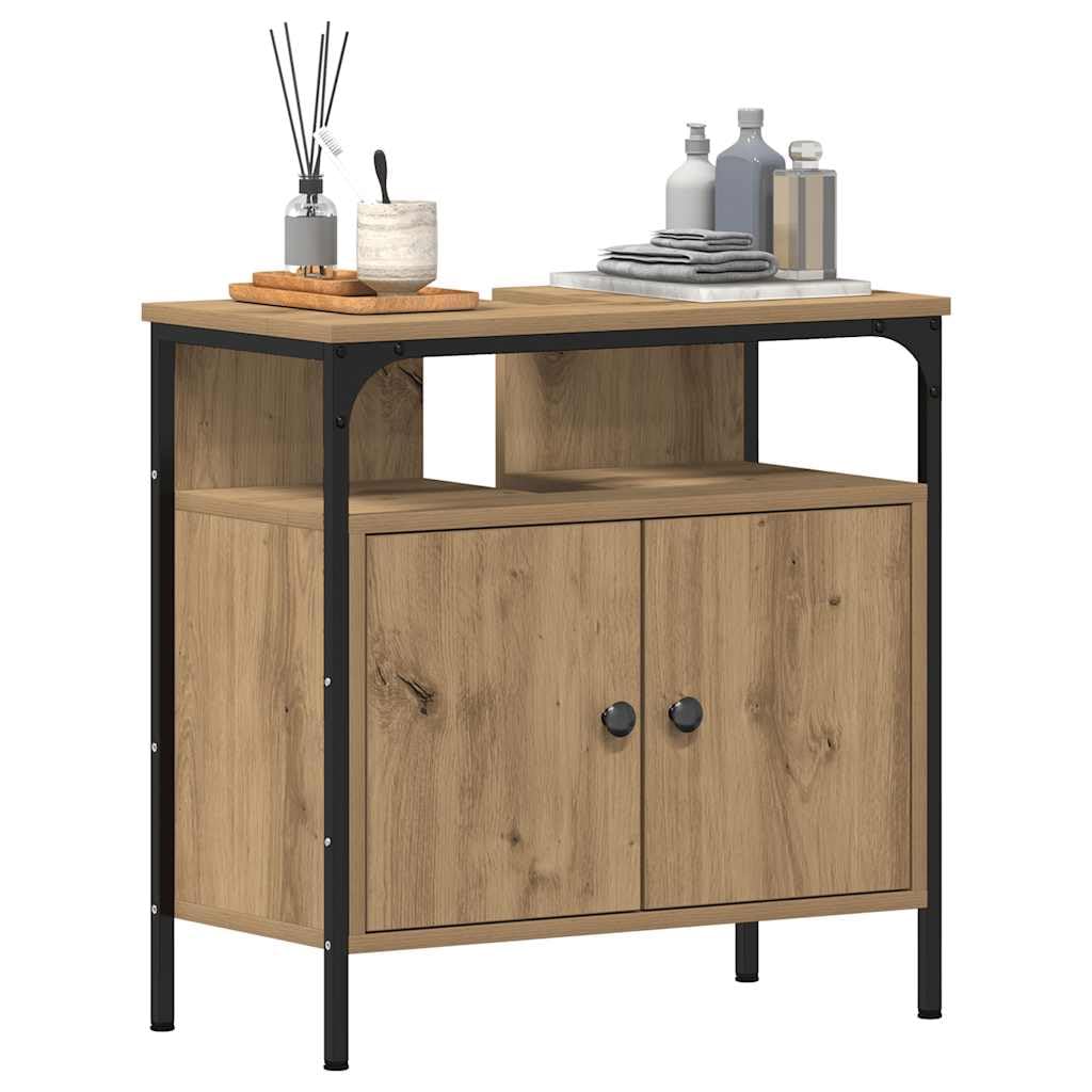 Mueble bajo lavabo de roble Artisan, 60 x 30 x 60 cm, material de madera con estructura de acero, robusto armario de baño, diseño moderno para pequeños baños invitados, inodoro y pasillo