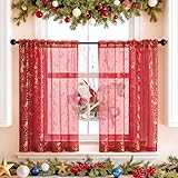 Songella Tende Natalizie Tende per Interni Semi Trasparente Oscuranti per Interni per Camera da Letto Soggiorno Casa 2 Pezzi Rosso 63.5 * 93.5 cm