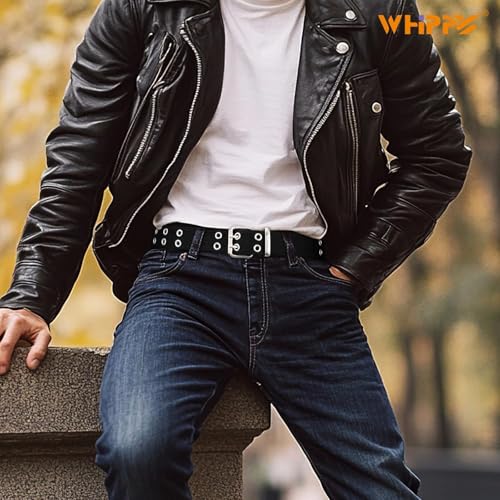 Image of WHIPPY Canvas Double Grommet Belt Unisex Casual Double Prong Belt for Men Women for Jeans Pants