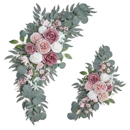 ponatia Small Wedding Arch Flowers (Pack of 2), Artificial Dusty Rose Flowers for Wedding Welcome Signs Decorations and Arch Flower for Wedding Ceremony Reception (Dusty Rose & Blush)