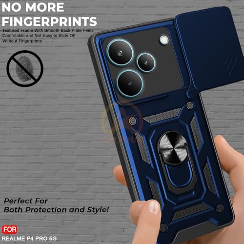 Image of Armor Bumper Back Cover Case for Realme P4 5G Pro Rotating Camera Cover, Ring Holder & Kickstand | Heavy Duty & 360 Degree Protection Realme P4 5G Pro Back Cover (Blue)