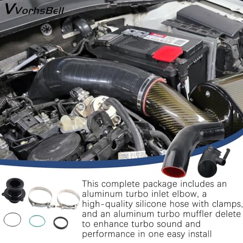 VVORHSBELL Turbo-Einlassrohr-Set, kompatibel mit VW Golf MK7/7.5 GTI R, Audi A3 S3 8V TT EA888 IS20 IS38 – High Flow Aluminium Ellenbogen & Silikonschlauch & Schalldämpfer löschen