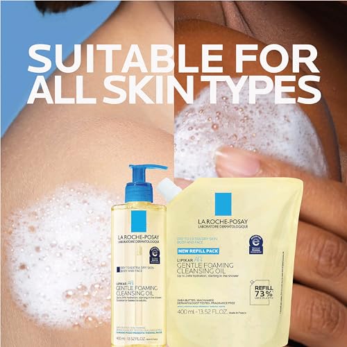 Image of La Roche-Posay Lipikar AP+ Gentle Foaming Cleansing Oil, Refill, 13.52oz | Gentle oil cleanser for face and body with niacinamide. Fragrance free, soap free, and provides long-lasting hydration.