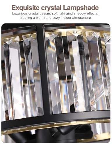 Image of 52 inch Low Profile Flush Mount Crystal Chandelier Fan with Light
