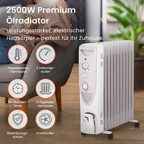 Foto von Pro Breeze 2500W Ölradiator energiesparend - Elektro Heizkörper mit 11 Rippen, integrierter Zeitschaltuhr, 3 Heizstufen, regulierbaren Thermostat und Sicherheitsabschaltfunktion