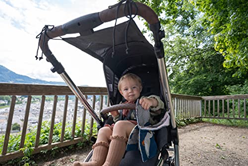Zamboo Universal Sonnensegel DELUXE mit UV Schutz 50+ für Kinderwagen Babywanne - reißfester Baby Sonnenschutz mit Beschichtung und Rollo-Funktion - Melange Grau