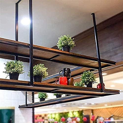 Wine Rack Ceiling Wine Racks,Bar,Restaurant,Wine Glass Rack,Home 2-Tiers Industrial- Solid Wood Ceiling Decoration Shelf- Multifunction Restaurants Kitchens Storage Rack,120X30Cm,1