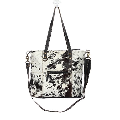 Myra Bag Black & White Shade Cowhide & Leather Tote Bag S-1167, Brown, One Size2