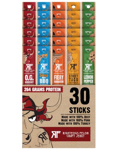 Righteous Felon Meat Sticks Variety Pack - Beef, Turkey &amp; Pork, 30 Count