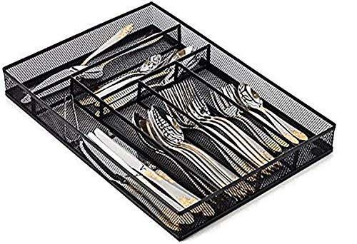 Halter Silverware Tray Cutlery Tray Flatware Tray Organizer Steel Mesh Silverware Organizer Kitchen Utensil Drawer Organizer with Non Slip Base Cutlery Organizer in Drawer Set of 2 Large