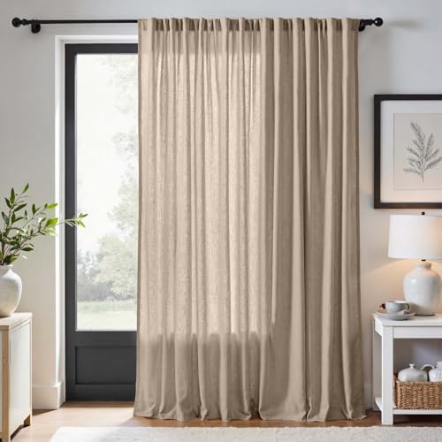 Image of jinchan Linen Curtains Light Filtering Back Tab 100x90 Inch 1 Panel Taupe