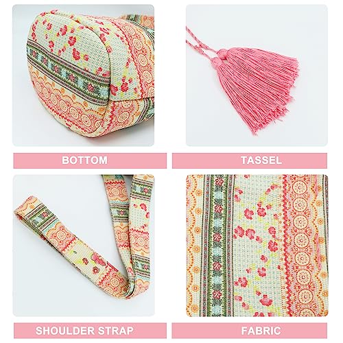 Bohemian Floral Canvas Crossbody Bag - Large Capacity Travel Shoulder Bag With Tassels and Drawstring for Daily Use and Vacation Matching3