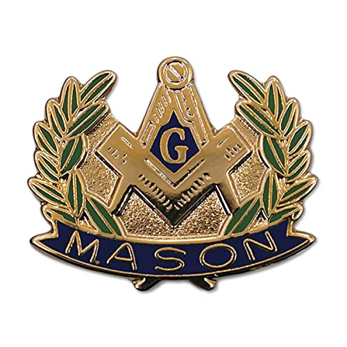 Image of Wreathed Square & Compass Masonic Lapel Pin - [Blue & Green][1'' Wide]