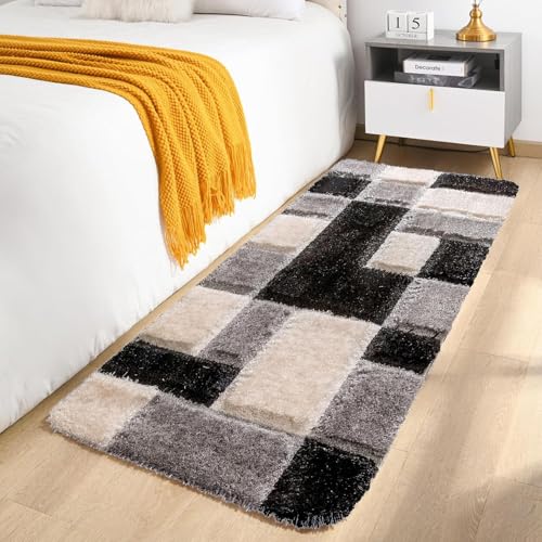 Image of 2x5 feet Soft Runner Rug for Living Room and Bedroom, Modern Indoor Floor Carpet with Non-Slip Backing, Comfortable Decorative Home Decor Rug, Easy Clean & Durable- (3D Silver B, Rectangular)