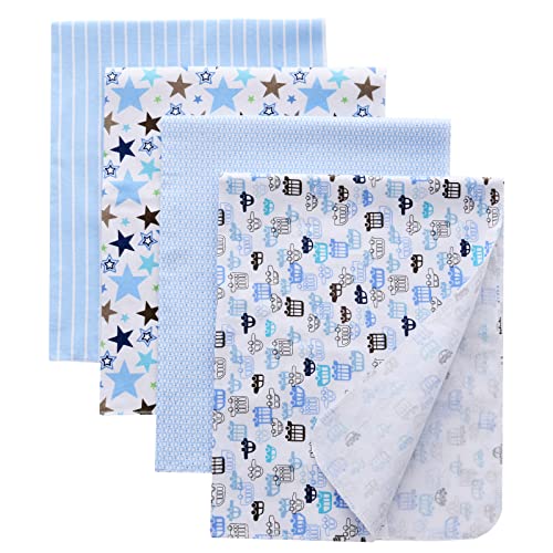Image of Gina Era Flannel Receiving Blankets, Baby Swaddle Blankets 100% Cotton 4 Pcs One Size 30 X 30 Inch for Baby Boy or Baby Girl (Style7)