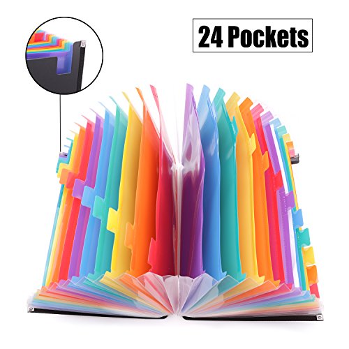 Hot Sale 24 Pocket Expanding File Folder with Cloth Edge Wrap, Letter Size Organizer Expandable Accordion A4 Files Bag Office Filing Supplies