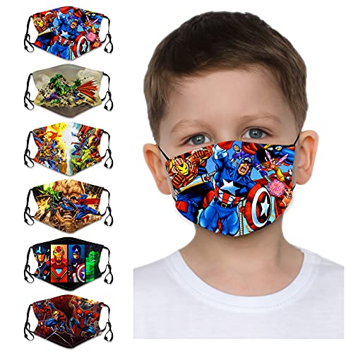 BATEMEN Bestring 6 Pcs Cloth Face Bandanas Cute Cartoon Reusable Washable Cotton Hair Band for Boys Girls Multicolor best-katong2-02