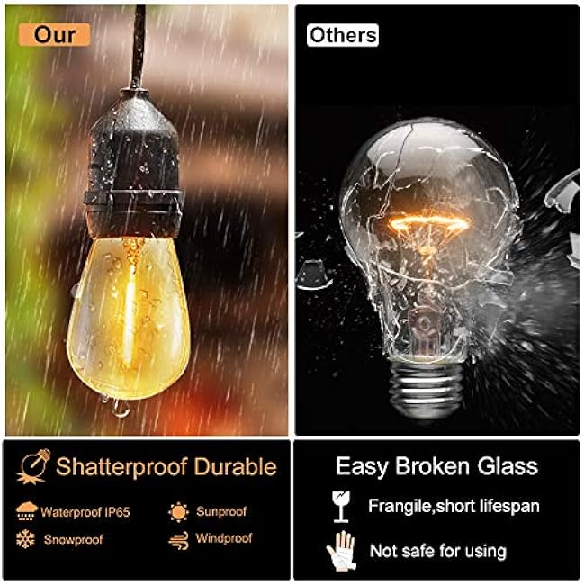 DAMAING LED Outdoor String Lights 150FT,Shatterproof IP65 2 Pack x 75Ft Patio Lights for Heavy Duty Hanging Lights Waterproof,Outdoor Edison String Lights for Outside House Backyard,Porch,Yard