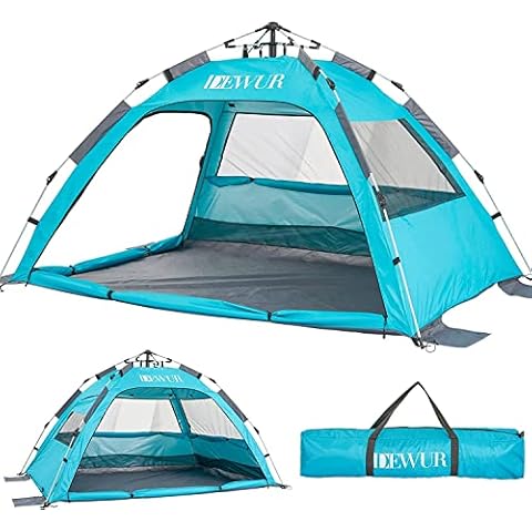 Dewur Strandmuschel 2-4 Personen Pop Up Strandzelt UPF 50+ UV Sonnenschutz Wasserdicht für Familien,Strand,Camping,Garten,Blau Cover