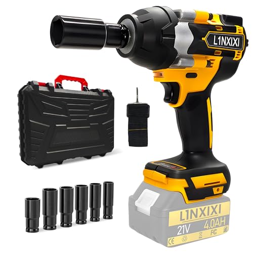 L1NXIXI 1/2 Cordless Impact Wrench, 1/2 Inch Impact Drive with Brushless Motor, 1000N.m(740Ft-Lbs), 3300PRM, Electric Impact Wrenches with 6 Sockets