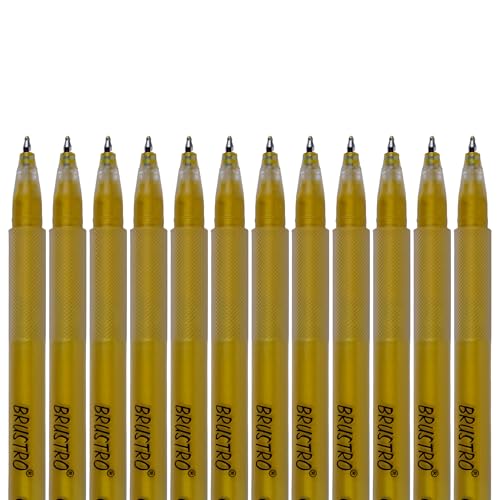 Image of BRUSTRO Gold Gel Pen|Pack of 12-1mm Metal Tip,Opaque and Viscous Ink|Ideal For Drawing,Writing,Highlighting,Doodling,Scrapbooking,Mandala Art,Illustration,Fine Art Students and Professionals