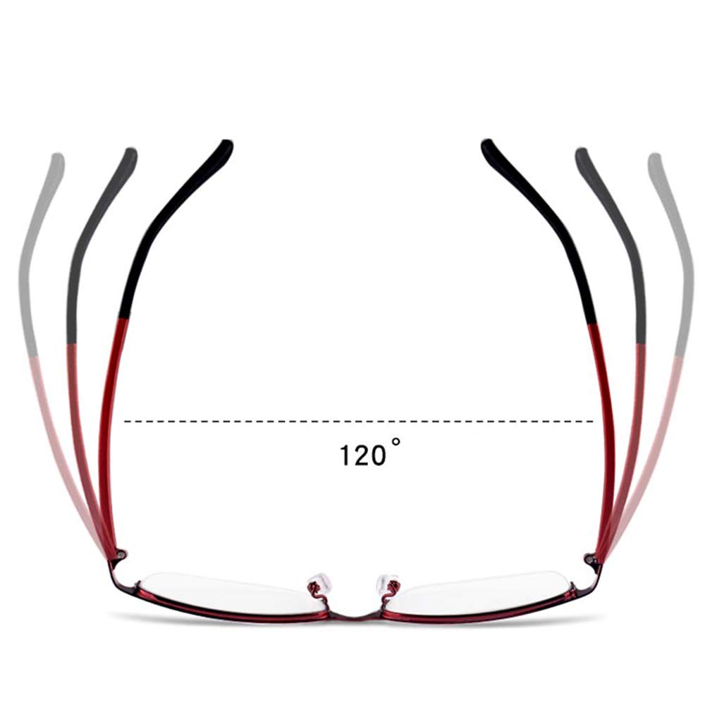 MANG Damen Halbrand Lesebrille Lesehilfe Ultraleichtem TR90 Rahmen Computerbrille Anti Blaulicht Augenoptik Brille (Rot, 2.0