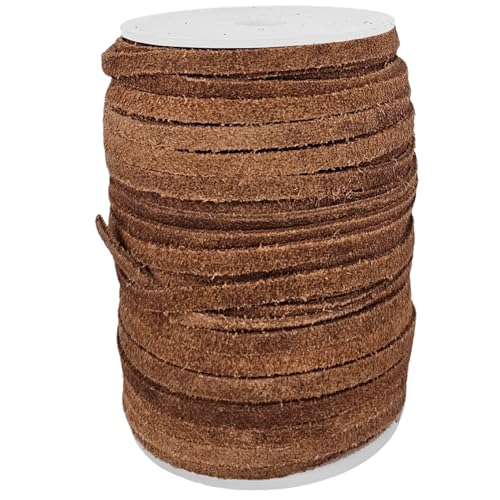 esnado Wildlederband 5 mm in Naturbraun | 1 Meter – echtes Leder, 1,5 mm dick, weich & vegetabil gegerbt – Schmuckband für Armbänder, Basteln & DIY Projekte