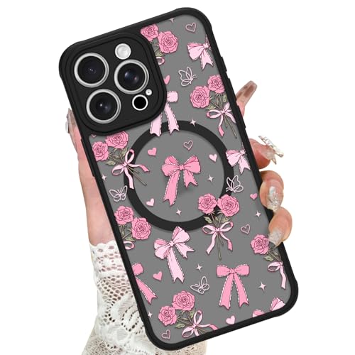 Image of KANGHAR Case for iPhone 15 Pro Bows Bouquet Pattern | [Compatible with Magsafe] Cute Flowers Florals Protective Magnetic Case for Girls Women Men