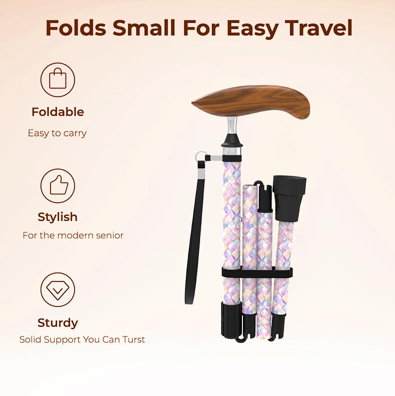 Bastón para mujeres y hombres, bastón plegable para viajes y uso diario, elegante bastón plegable con altura ajustable, fibra de carbono