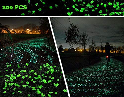 KLEMOO Glow in The Dark Pebbles 200 PCS, Artificial Decorative Stones Rocks for Walkways and Aquarium in Green, Create Glowing “Starry Night” Garden