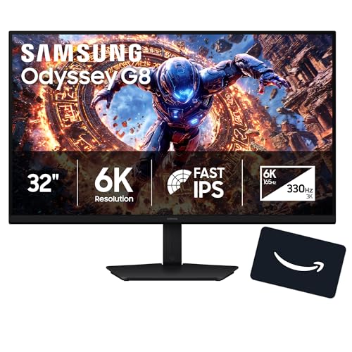 Image of Samsung 32 inch Odyssey G8 (G80HS) Gaming Monitor + $300 Amazon Gift Card, 6K Resolution, Fast IPS, 165Hz, Dual Mode 3K 330Hz, 224 PPI, DP 2.1, G-Sync Compatible, HAS /Tilt /Swivel /Pivot, LS32HG802ESXZA