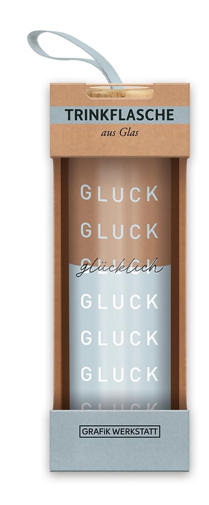 Grafik-Werkstatt Glass Drinking Bottle with Funny Saying | with Handle Loop | 550 ml | Gluck Gluck Happy