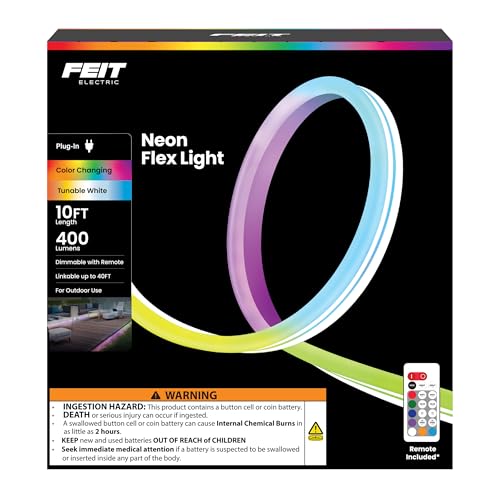 Image of Feit Electric 10ft Outdoor Color & Tunable White Neon Flex Light, Dimmable, Bendable Strip with Remote Control, Chasing Effects, Plug-in, Linkable up to 20ft, Ideal for Decks & Patios, NF10 /CHASE