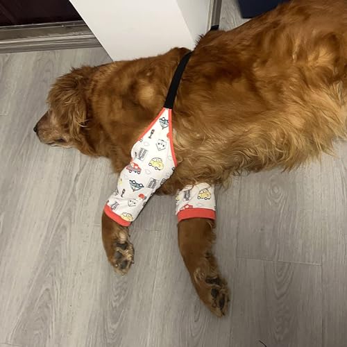 Image of HDKUW Dog Elbow Protector for Calluses, Recovery Suit for Front Legs, Cone Collar Alternative to Stop Licking Wounds, Cover Sleeve for Small Medium Large Dogs - Red Car L