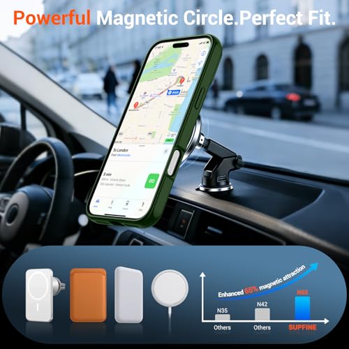 Image of SUPFINE Magnetic for iPhone 17 Pro Case Translucent Matte Phone Cover | (Built-in Invisible Kickstand)(Compatible with MagSafe)(Military Grade Drop Protection) Forest Green