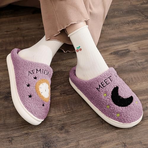 Menore Meet Me At Midnight Slippers for Womens Mens Soft Warm Fuzzy House Slides Memory Foam Lightweight Slip-on Slippers Indoor Outdoor2
