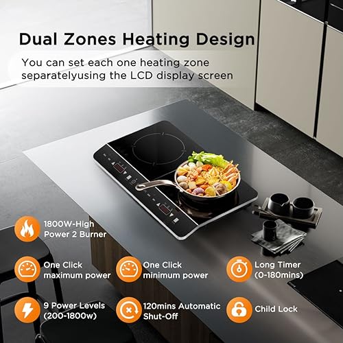 Compare Double Induction Cooktop, 1800W Powerful Induction Burners with