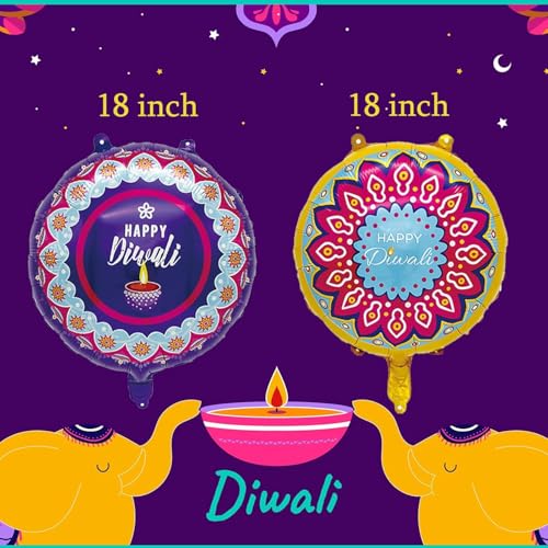 Image of AMFIN Happy Diwali Diya Shape 'Let's get lit' Foil Balloon, Multi - Pack of 5