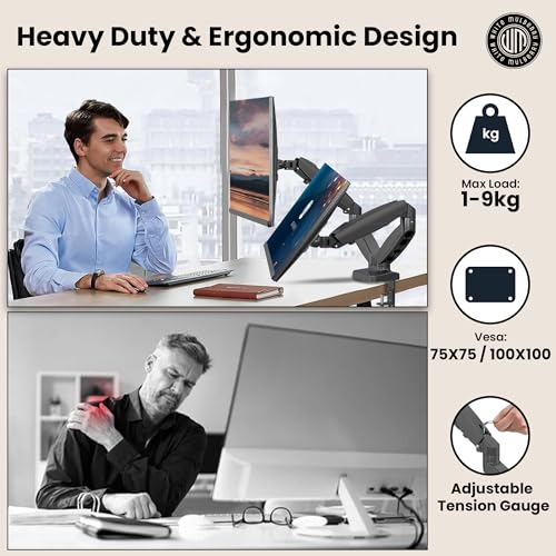 Image of White Mulberry |DIY| Economical Gas Spring Monitor Arm | Desk Mounted Monitor Stand for 15-32 Inch Monitors |9Kg Screen Capacity| VESA 75X75&100X100 | Adjustable Metal Desk Monitor Mount-(Dual Screen)