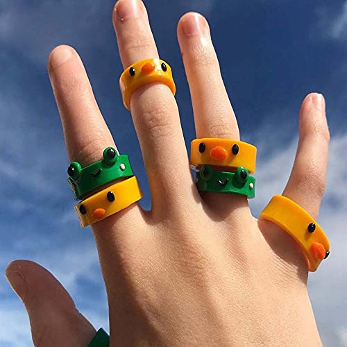 Frog Finger Rings Funny Cute Jewelry Animal Korean Colorful Contrast Chick Acrylic(orange-chick)3
