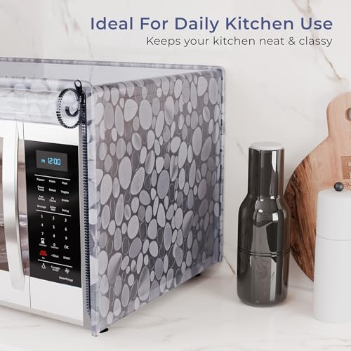 Image of Kuber Industries 20 Ltr PVC Microwave Oven Cover for Kitchen | Microwave /Oven /Otg Cover - Protects from Spills, Stains & Scratches | Stone Print - Transparent