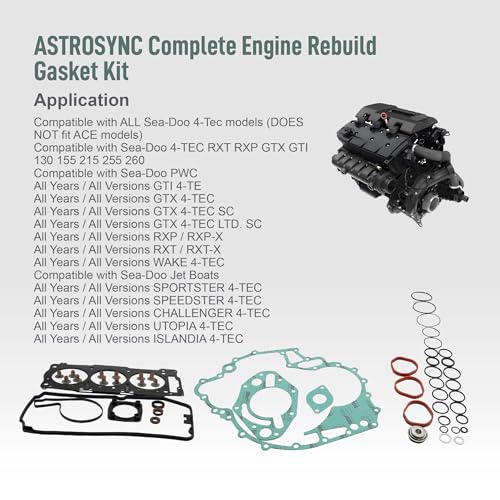 Image of ASTROSYNC Complete Engine Rebuild Gasket Kit Fit for Sea Doo 4-Tec GTI GTX RXP X RXT X Wake 130 155 185 215 255 260, The Complete Gasket kit Replace 420296565 420888862 420890082