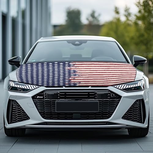 Image of American Flag Pattern Car Hood Cover Weather-Resistant Automotive Hood Covers Washed Auto Hood Flag Universal Fit for SUV Pickup Trucks