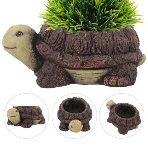 Image of Cute Turtle Shaped Succulent Flower Pot | Handcrafted Resin Turtle Planter | Decorative Animal Design Mini Plant Pot for Desk, Balcony, Home, and Office Decoration