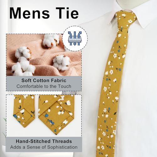 Image of Luckyvestir Ties for Men, Sage Green Cotton Floral Tie 2.76 inch Flower Printed Men's Neckties for Wedding /Groomsmen /Suit /Party