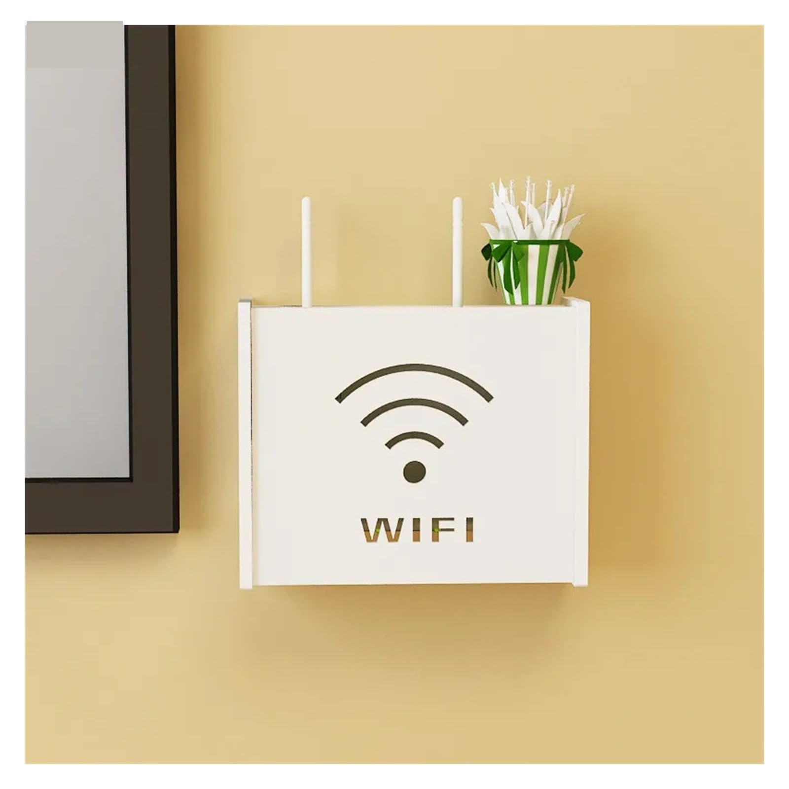 An der Wand montierte, einfache, weiße drahtlose WLAN-Router-Box, Wandregal, Wandbehang, Aufbewahrungsbox for Steckdosenleisten, Aufbewahrungsbox for WLAN-Router Router Box Wandhalterung(Color 1)