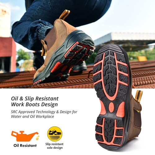 SAFETOE Mens Work Boots Composite Toe Chelsea Safety Boots Slip On Cow Leather Waterproof Lightweight Working Boots3