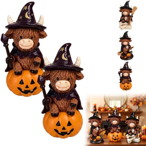 Vaca de las Tierras Altas bruja de resina para decorar la chimenea en Halloween 2